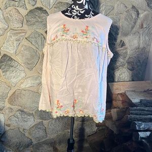 Preswick & More Pink Floral Embroidered Tank Top 2X